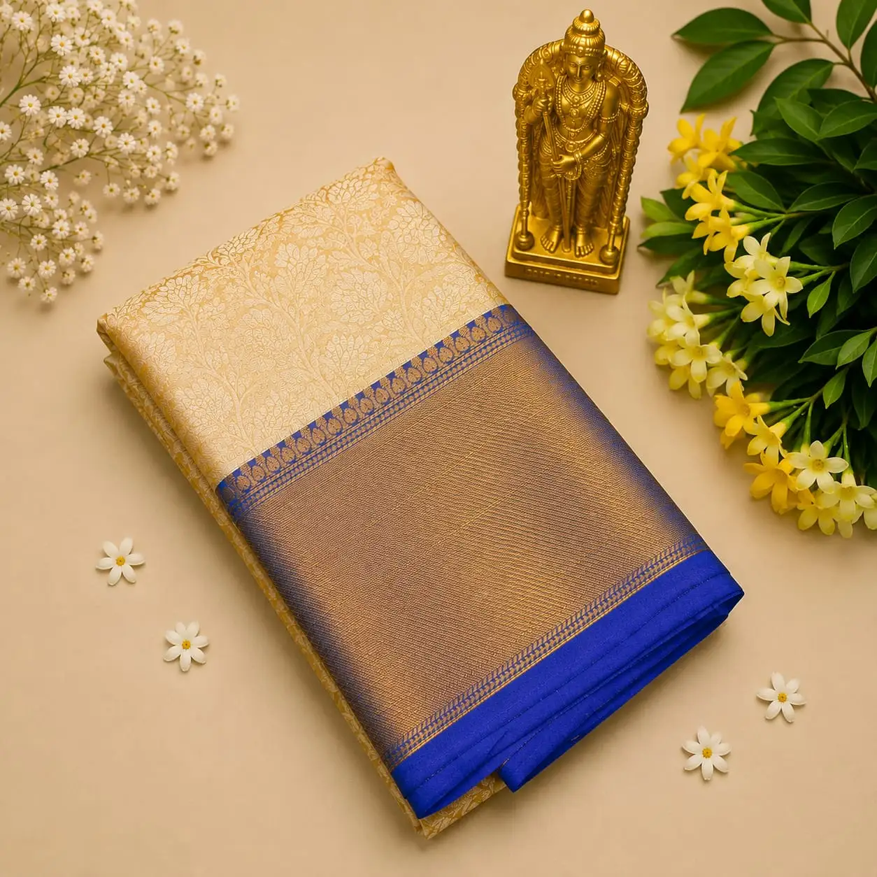 Royal Pallu Solid Woven Border Banarasi Tissue Saree